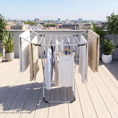 GOFLAME Clothes Drying Rack, Laundry Drying Rack with 2 Foldable Wings, 14 Drying Rods, Free-Standing Collapsible Laundry Airer for Clothes, Towels, Bed Linens, Indoor Outdoor Use, No Assembly Needed - size: 41” x 37” x 41”