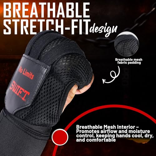 SwiftTechSports Pro Gel Hand Wraps Inner Gloves for Men and Women – 100cm Wrist Straps with Padded fist Protection. Muay Thai, MMA, Kickboxing, Boxing, and All Combat Sports - size: Large-X-Large
