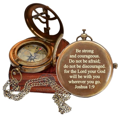 Be Strong and Courageous Brass Religious Compass Gift Confirmation Baptism Easter Christian Catholic Graduation Gift, Birthday for Men Women Boys Girls Teenage Kids