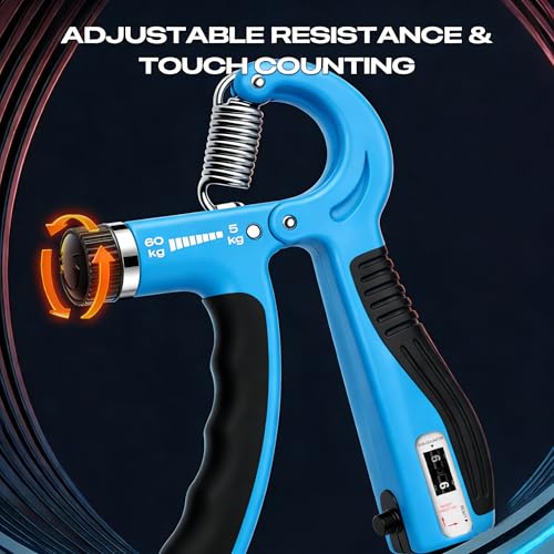 Grip Strength Trainer - Adjustable Resistance 11-132lbs/5-60kg Hand Gripper & Forearm Strengthener Device with Smart Counter for Sports & Rehab - color: Blue
