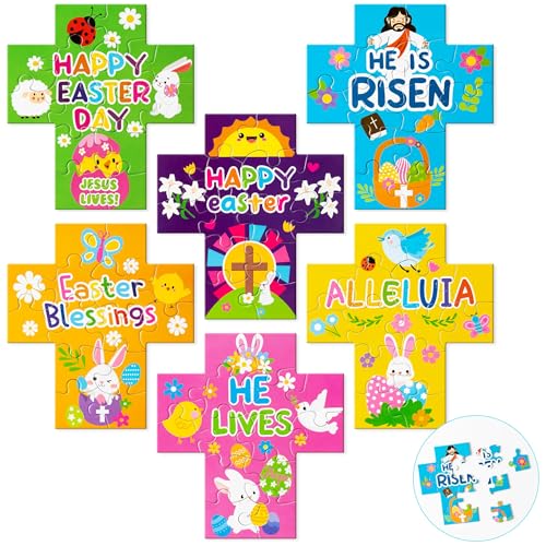Haooryx Easter Cross Jigsaw Puzzles - 12 Pcs Cartoon Religious Jesus He Is Risen He Lives Easter Hello Spring Jigsaw Challenging Puzzle Family Home Decor Game Nights Party Gift Toy Interlock Perfectly - style: Easter Cross