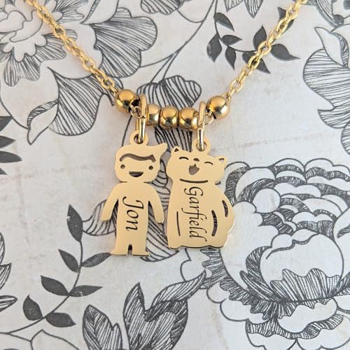Handmade Family Necklace- Custom Jewelry with Baby, Kids and Pet Names, Personalized Family Charms, Unique Gift for Parents, Engraved Kid Pendants, Customizable Birthstone - color: Rose gold color