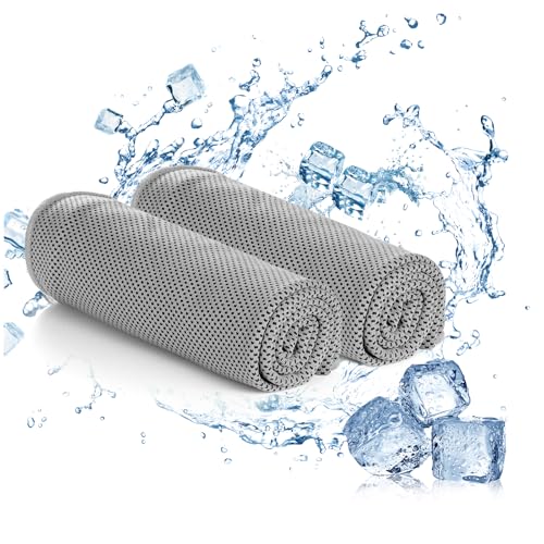 2 Packs Cooling Towel (40"x 12"), Microfiber Cool Towel, Soft Breathable Chilly Towel Stay Cool for Yoga, Sport, Gym, Camping, Fitness, Running & More Activities, Grey