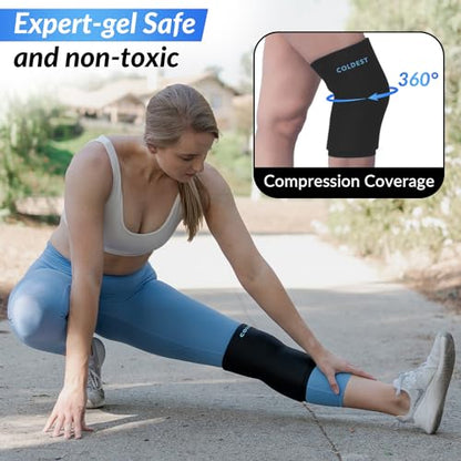 Coldest Knee Ice Pack 360 - Knee Pain Relief Compression, Reusable Gel Ice wrap for Leg Injuries, Swelling, Knee Replacement Surgery, Cold Compress Therapy (Medium) Black - size: Medium