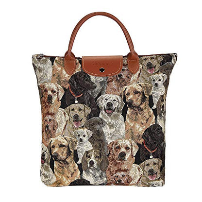 Signare Tapestry Foldable Tote Bag Reusable Shopping Bag Grocery Bag - color: Labrador Dog