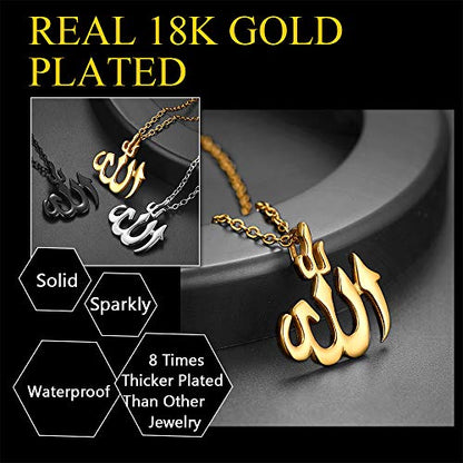 U7 Allah Pendant Necklace with Chain Platinum / 18K Gold Plated Muslim Jewelry Islamic Pendant - color: 01.Polished Gold