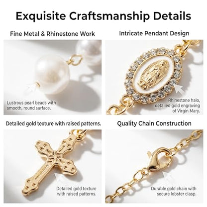 Car Rosary for Car, Steering Wheel Charm, Steering Wheel Rosary Charm with Virgin Mary & Cross, Cars Accessories for Rearview Mirror Protection Decor - style: A