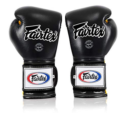Fairtex BGV9 Muay 전문 복서 및 트레이너를 위한 | 하드 타자를 위한 멕시코 스타일 장갑 | 무술용 MMA 장갑 | 경량 및 충격 흡수 복싱 장갑 - color: 블랙/옐로우/블랙 파이핑, size: 14온스