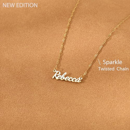 DayOfShe Custom Tiny Name Necklaces for Wedding Bridesmaid Gifts Best Friend Birthday Gifts, 18K Gold Plated Dainty Name Necklace Personalized Christmas Jewelry Gifts - color: Sparkle Twist Chain