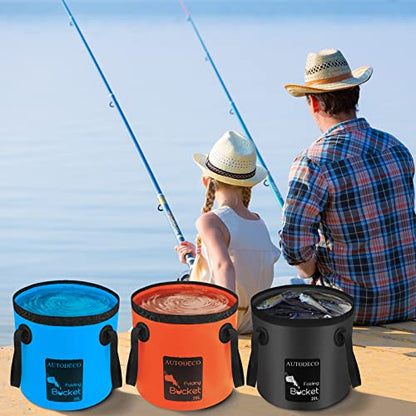Collapsible Bucket 5 Gallon Container Folding Water Bucket Portable Wash Basin - color: 3pcs-blue & Orange & Black