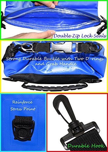 Freegrace Waterproof Dry Bag Set of 3 - Submersible Dry Sack with Double Zip Lock Seals - Includes Waist Pouch & Phone Case - Perfect for Kayaking, Swimming, Boating & Rafting (Navy Blue, 20L) - color: Navy Blue, size: 20L, style: Without Window