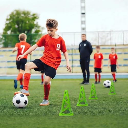 24 Pack Soccer Cones, 9 Inch Agility Cones for Soccer, Football, Basketball, Cones for Sports Training, Speed & Agility Drills, Field Marking Equipment - color: green