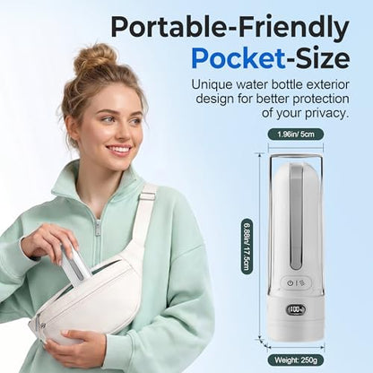 Electric Portable Bidet- Rechargeable Travel Bidet for Women, Postpartum, Hygiene | 3 Pressure Modes, 260 Uses/Charge, IPX7 Waterproof, Foldable & Compact, Standard Bottle Fit, USB-C Charging, White - color: White