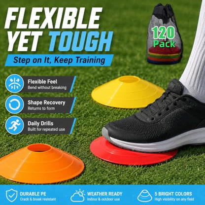 60/120 Pack Agile Soccer Cones with Portable Bags & Brackets,Sports Cones,cones for sports training，soccer cones for training，soccer training equipment，Agile Soccer Cones Used for Football Training - size: B-120 Pack Soccer Cones