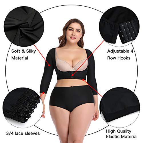 woahee Women's Arm Shaper Plus Size Arm Faja Compression Sleeve Garment Post Surgical Arm Shapewear - color: Black, size: Small