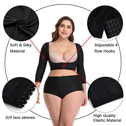 woahee Women's Arm Shaper Plus Size Arm Faja Compression Sleeve Garment Post Surgical Arm Shapewear - color: Black, size: Small