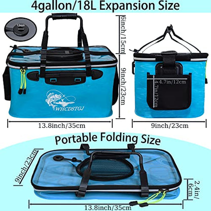 Transparent Top Cover Fishing Bucket, Foldable Fish Bait Bucket, Multifunctional Minnow Bucket, Live Fish Container, Fish Protection Bucket, Outdoor Camping Fishing Bag. (Blue, 4 Gallon) - color: Blue, size: 4 Gallon