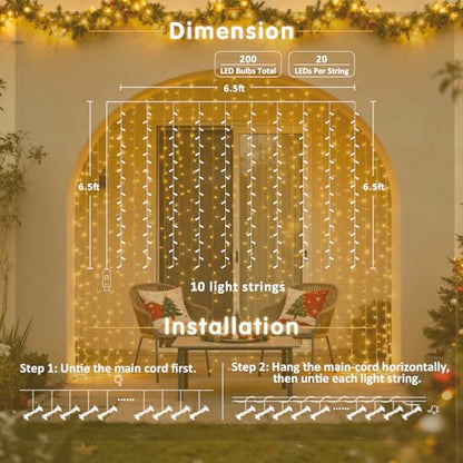 JMEXSUSS USB Plug in Curtain Lights 200 LED with 8 Modes, 6.5ftx6.5ft - color: *Warm White, size: 200 LED