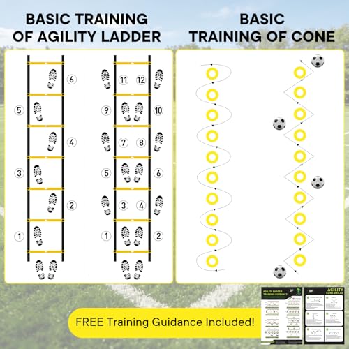 Agility Ladder Speed Training Equipment Set, 4 Adjustable Hurdles | 20 ft Ladder, 12 Cones, Jump Rope, Resistance Parachute, Soccer, Basketball, Football Practice Equipment for Youth, Adults