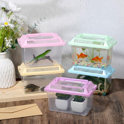 12 Pcs 7"×4.3"x4.3" Plastic Reptile Terrariums Carrier Cage Snake Breeding Box Hatching Container Clear Fish Tank with Ventilated Lid for Spider, Tarantula, Hermit Crab, Lizard, Turtle