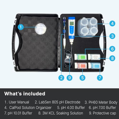 Apera Instruments PH60-PW Handheld pH Meter Tester Kit with LabSen 805 ATC pH Electrode for Lab-Grade pH Measurement in Pure Water and Water Solutions with Low Ionic Strength - style: For Pure Water