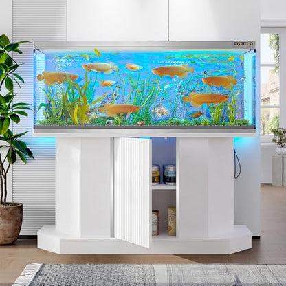 55-75 Gallon Fish Tank Stand with Power Outlet-4 AC & 2 USB | Heavy Duty Aquarium Stand with Cabinet Storage for Fish Tank, Turtle Tank, Reptitle Terrarium, 880LBS Capacity, White