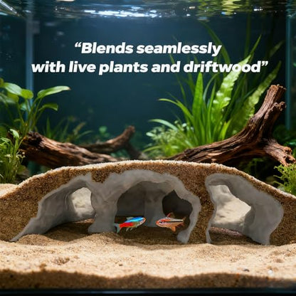 3D Printed Aquarium Underground Natural Cave,Under Gravel Tunnel Cave Decorative Habitat Shelter for Corydora Catfish, Kuhli Loach, Clown Loach,Betta (Large)