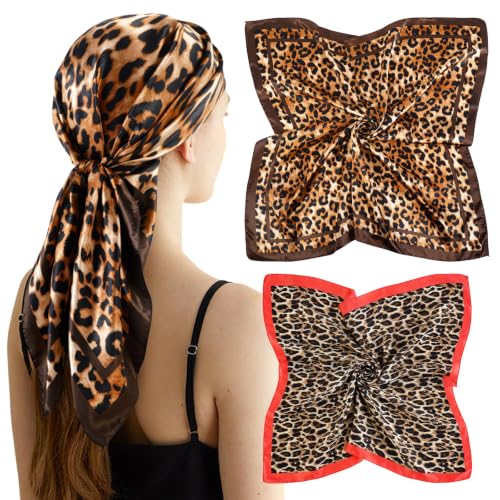 GERINLY 2 Pack Head Scarf for Women, Boho Hair Scarf Top, Large Bandana Hair Scarves Wrap - color: Redbrown