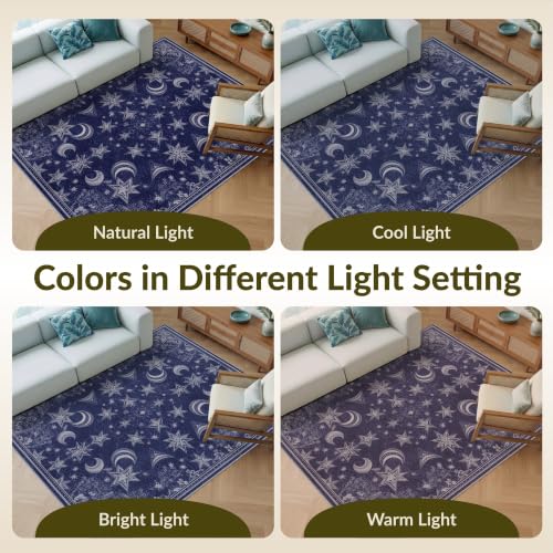 3'x5' Silver Deep Sapphire Boho Star Design Washable Throw Rug - color: Blue/Pattern 27, size: 3' x 5' (Rectangular)