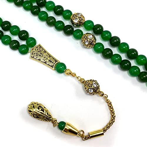 Special Prayer Beads Series -99 beads- Tesbih Tasbih Tasbeeh Misbaha Masbaha Subha Sebha Sibha (Green Jade Natural Stone -8 mm 99 beads-) - color: Green Jade Natural Stone -8 mm 99 beads-