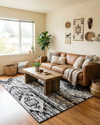 Rugs.com - Oregon Rug – 4' 1 x 6' 1 Black and White Easy-Clean Rug – Tribal Southwestern Decor for Living Rooms and Offices - color: Black and White, size: 4' x 6' (Rectangular)