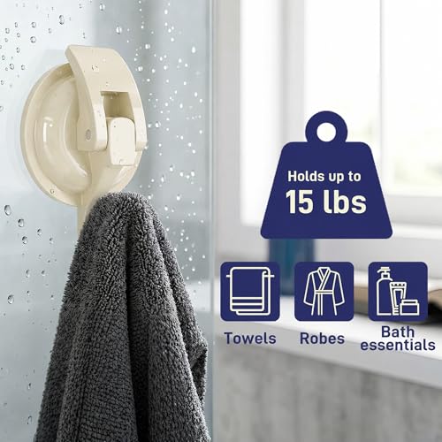 Heavy Duty Vacuum Suction Cup Hooks, Oyster White Plated Polished Super Suction for Kitchen Bathroom, 2 Pack - color: Oyster White
