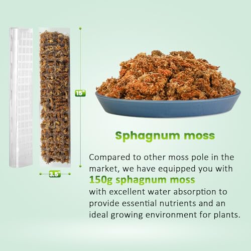 EOX 4 Pcs 15 Inch Plastic Moss Pole for Plants Monstera Set with 5.3oz/150g Sphagnum Moss, Plant Poles for Climbing Plants, Plant Support for Indoor Plants, Garden Ties - size: 4 PACK-15Inch-moss included
