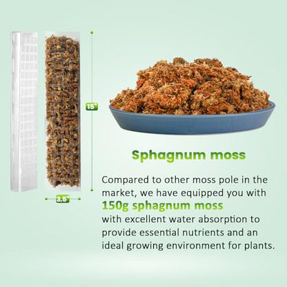 EOX 4 Pcs 15 Inch Plastic Moss Pole for Plants Monstera Set with 5.3oz/150g Sphagnum Moss, Plant Poles for Climbing Plants, Plant Support for Indoor Plants, Garden Ties - size: 4 PACK-15Inch-moss included