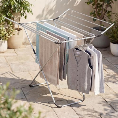 GOFLAME Clothes Drying Rack, Laundry Drying Rack with 2 Foldable Wings, 14 Drying Rods, Free-Standing Collapsible Laundry Airer for Clothes, Towels, Bed Linens, Indoor Outdoor Use, No Assembly Needed - size: 41” x 37” x 41”
