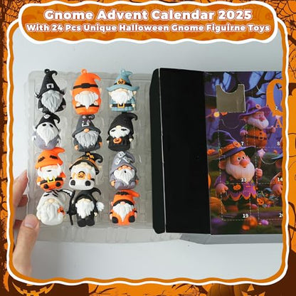 Gnome Advent Calendar 2026,Halloween Countdown Advent Calendar,Advent Calendar,with 24 Gnome Collectible Figures,Halloween Advent Calendars Gift kids Teen Adults - color: orange