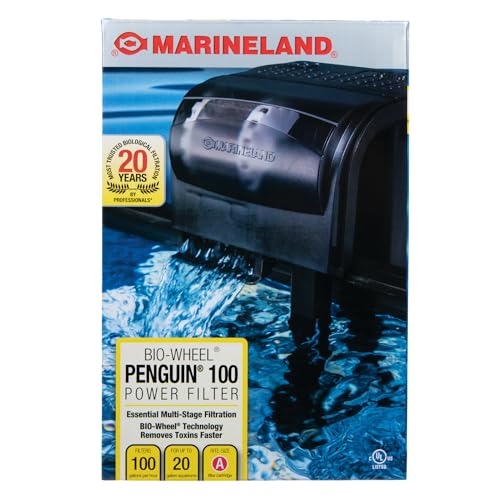 Marineland Bio-Wheel Penguin 100 GPH Power Aquarium Filter, Ultra-Quiet Hang-On-Back Fish Tank Filter with Multi-Stage Filtration for Aquariums Up to 15 Gallons - size: Up to 15 gallons