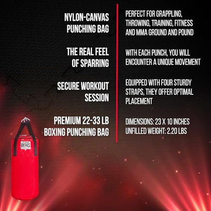 CLETO REYES Heavy Hanging Punching Bag for Adults Boxing Training Equipment, MMA, Kickboxing, Muay Thai, Nylon-Canvas, Small, Classic Red - size: Unfilled