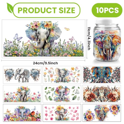 arricraft 10 Sheets UV DTF Cup Wrap Transfer Stickers, 9.45x4.33 Inchs Watercolor Elephant Elephant Mandala Rub on Transfers Decal for 16OZ Glass Cups Furniture Craft Wood DIY Crafts - style: Watercolor Elephant