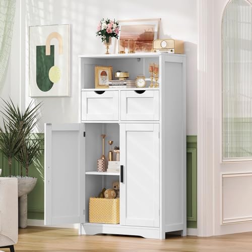 Iwell Bathroom Cabinet with Doors and Drawers, Freestanding Bathroom Storage Cabinet, Adjustable Shelves, for Living Room, Kitchen, Home Office, White - color: White