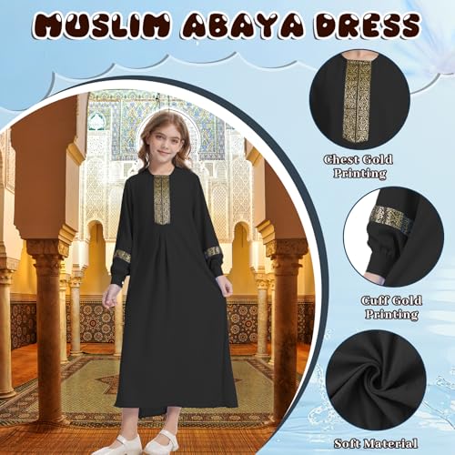GYQMBT Long Sleeve Muslim Dress for Abaya,Islamic Clothes,Prayer Clothes Robe - color: Black, size: 120 (5-6 Years)