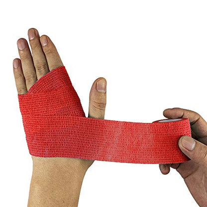 FRESINIDER 9 Rolls Self Adhesive Wrap Athletic Tape Gauze, Breathable Elastic Cohesive Bandage for Sports Injury & Pet (7 Pcs 2" x 5 Yards + 2 Pcs 1" X 5 Yards) (Red) - color: Red