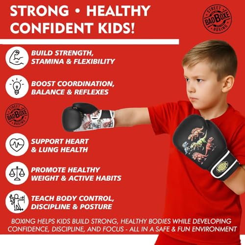 Boxing Gloves 6oz | Boxing Gloves for Kickboxing Muay Thai MMA | Bag Gloves for Punching Bag - color: Dinosaur Black