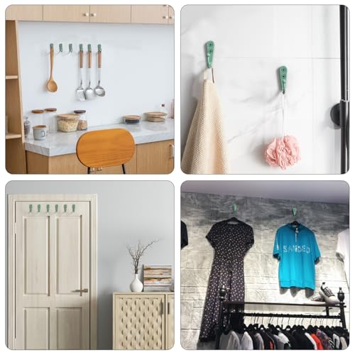 15-Pack Green Wall Mount Hooks for Hanging Coats & Towels | Screw-in Hangers with 30 Screws for Keys, Robes, Scarves, Bags, Caps & Mugs - color: 15PCS Mint Green Hooks