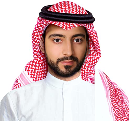 JPXH Arab Tactical Desert Headwear Muslim Palestinian Scarf Men's Halloween Costume Accessories - color: Red-q