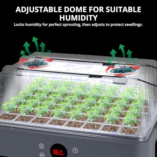 Sondiko Seed Starter Tray with Grow Light, Heated Seed Starter Kit with Temperature Display, Humidity Dome Germination Kit, Adjustable Plant Light for Seed Starting and Seedling Growth - color: Gray
