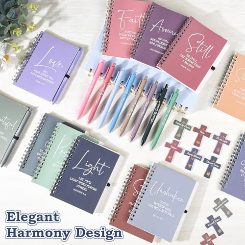 36 Pcs Christian Bulk Gifts for Women: 12 Bible Verse Spiral Notebooks with 12 Scripture Pens & 12 Magnetic Bookmarks, Boho Prayer Journal Father's Day Gifts for Church Members, Bible Study Groups - color: Boho Color