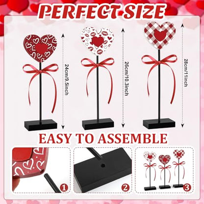 3 Pieces Valentine's Day Table Decorations Wooden Heart Set,Rustic Valentine's Day Tiered Tray Decor for Home Tables (Classic) - style: Classic