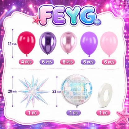 K-Pop Music Balloons, Pink Purple Balloon Iridescent Disco Foil Balloons - color: Purple and Pink, size: 30PC