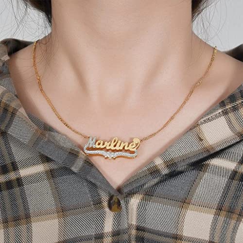 Custom Name Necklace Double Plated Name Necklace Personalized Name Plate Necklaces Name Necklaces for Women 18k Gold Plated Nameplate Pendant - color: Style 1557